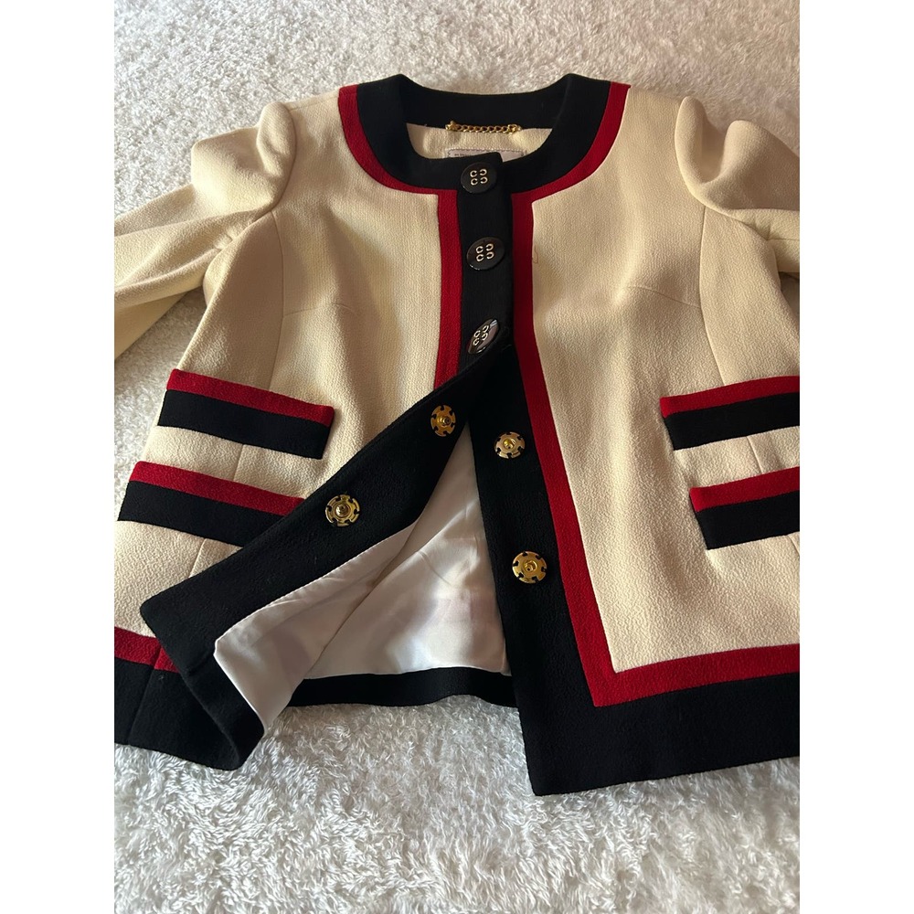 Classy MILLY Of New York Wool Red,Blue & Cream Blazer Size 4 - Picture 4 of 7